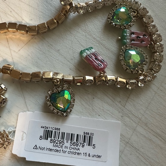 Betsey Johnson Gold Tone Watermelon Popsicle Ice Cream Rhinestone Heart Necklace - Picture 4 of 4